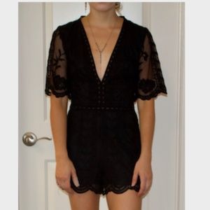 Black Open Back Lace Romper